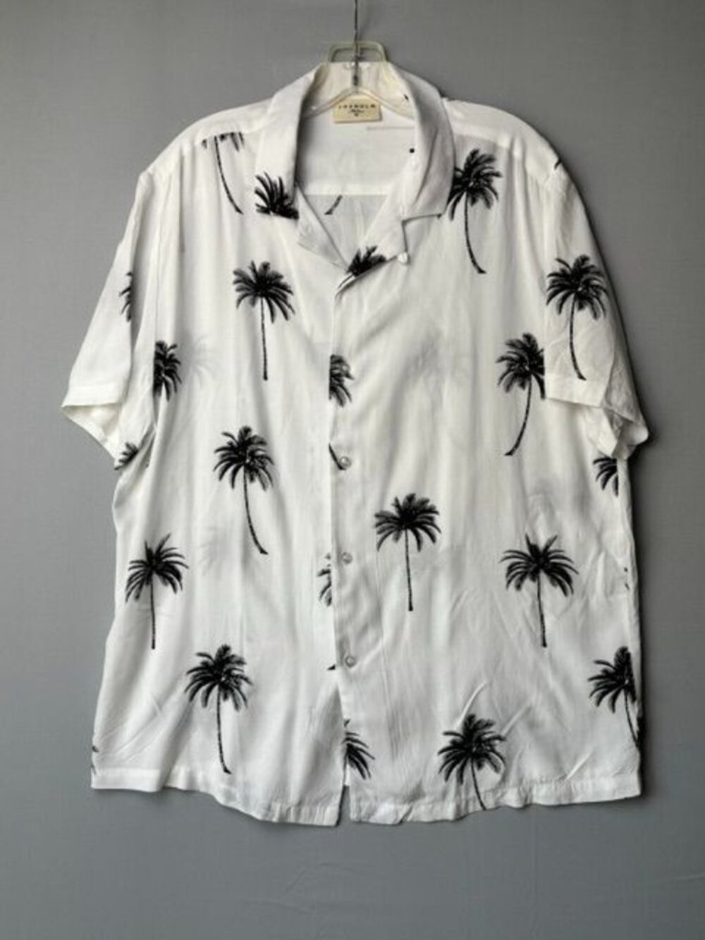 YoungLA Palm Tree Button Up Camp Shirt Men's Medium White Black Viscose Tropical